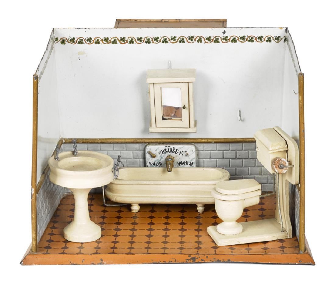 German embossed painted tin toy bathroom (1 of 2)