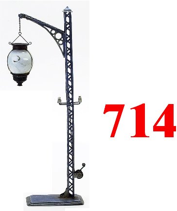 Marklin Crank Operated Street Lamp: Marklin Crank Operated Street Lamp-hand enameled tin, crank raises and lowers lamp-very good to excellent (globe cracked and repair, some overpaint, lead filled base)-13.5" t.- Estimate: 150-200