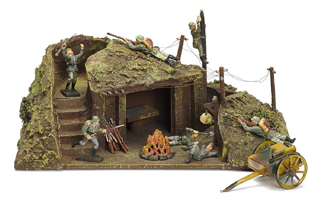 Lineol painted tin and composition trench, etc. (1 of 1)