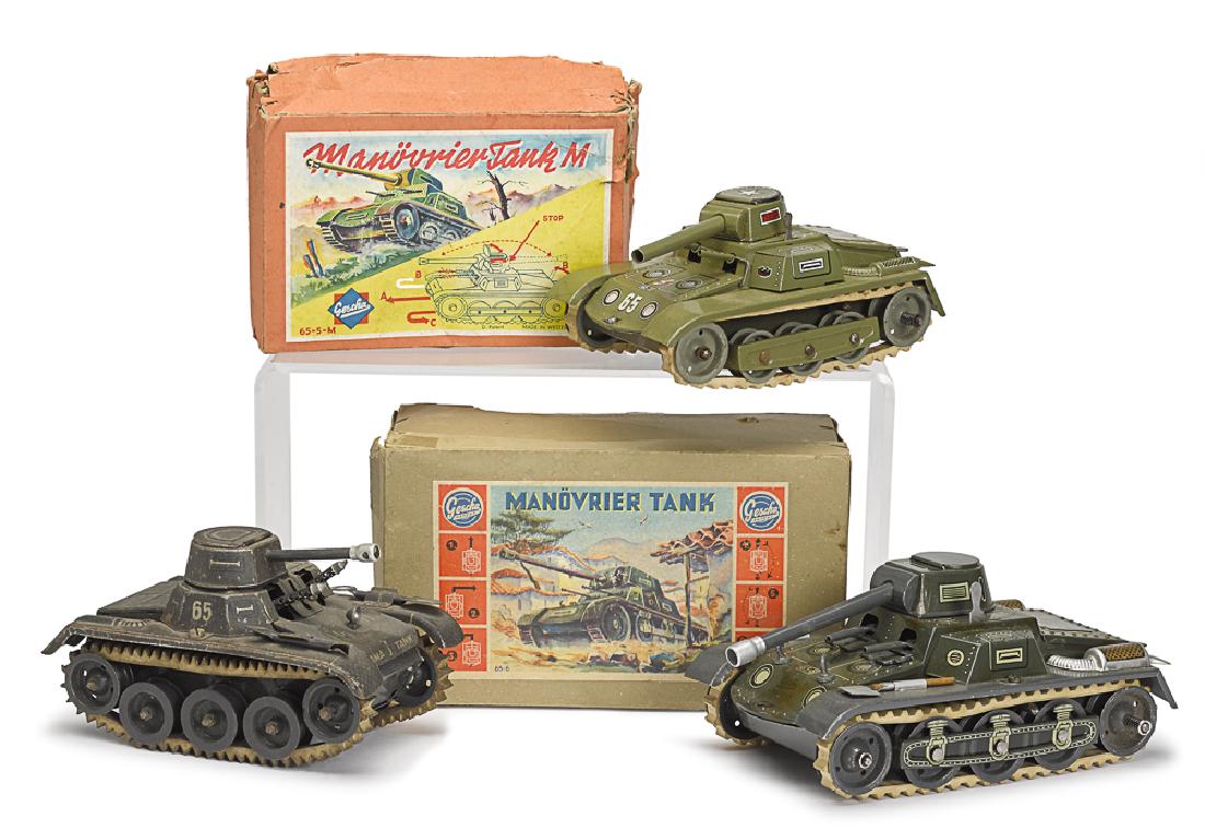 Three tin lithograph clockwork German tanks (1 of 1)