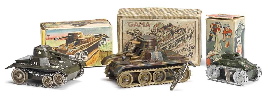 Three tin lithograph clockwork German tanks (1 of 1)