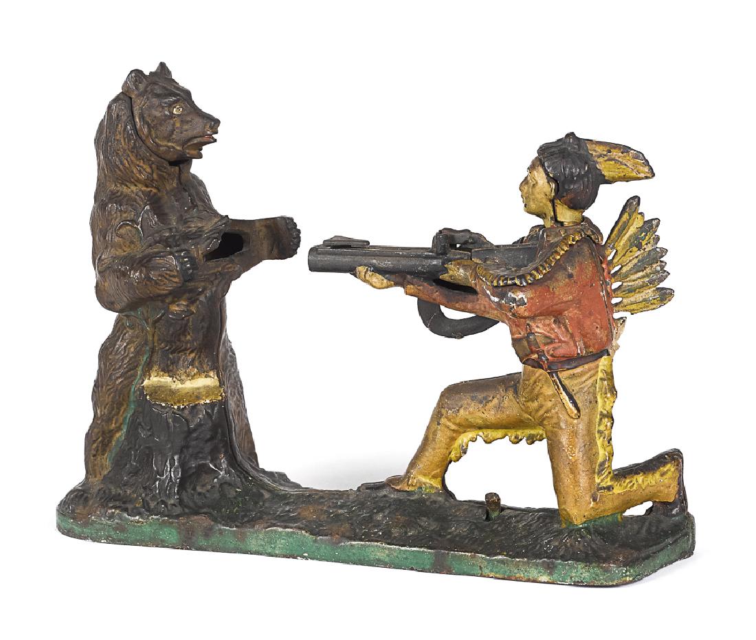 J. E. Stevens cast iron Indian mechanical bank (1 of 3)