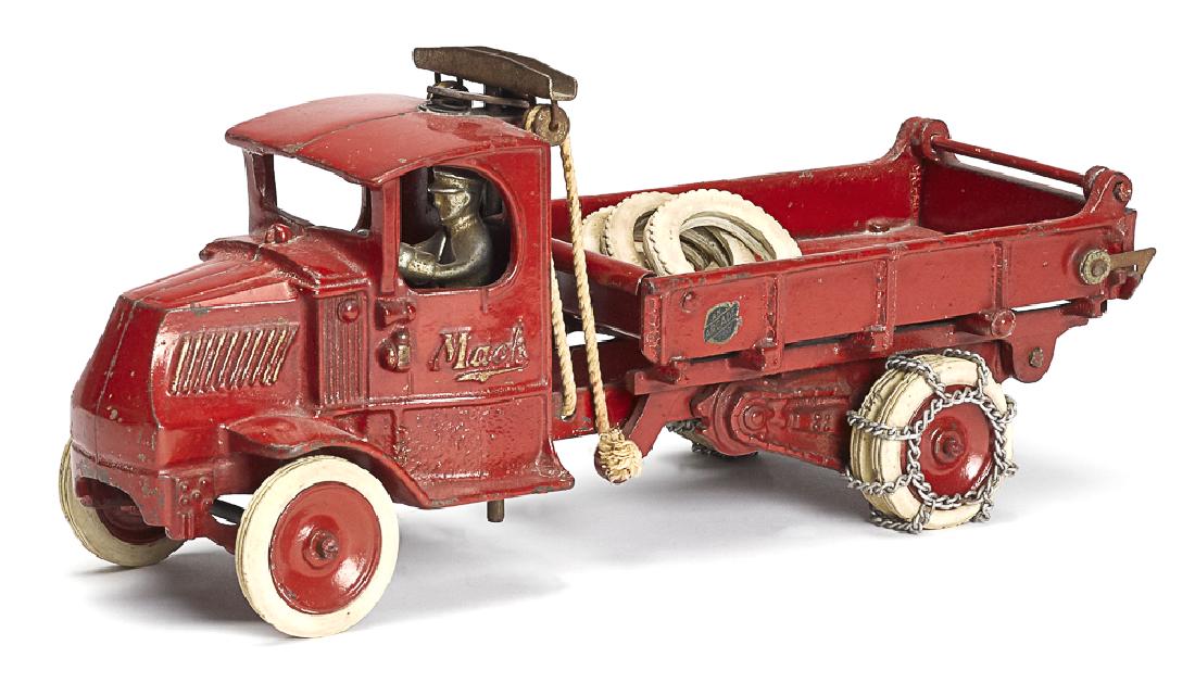 Arcade cast iron Mack T-bar dump truck (1 of 2)