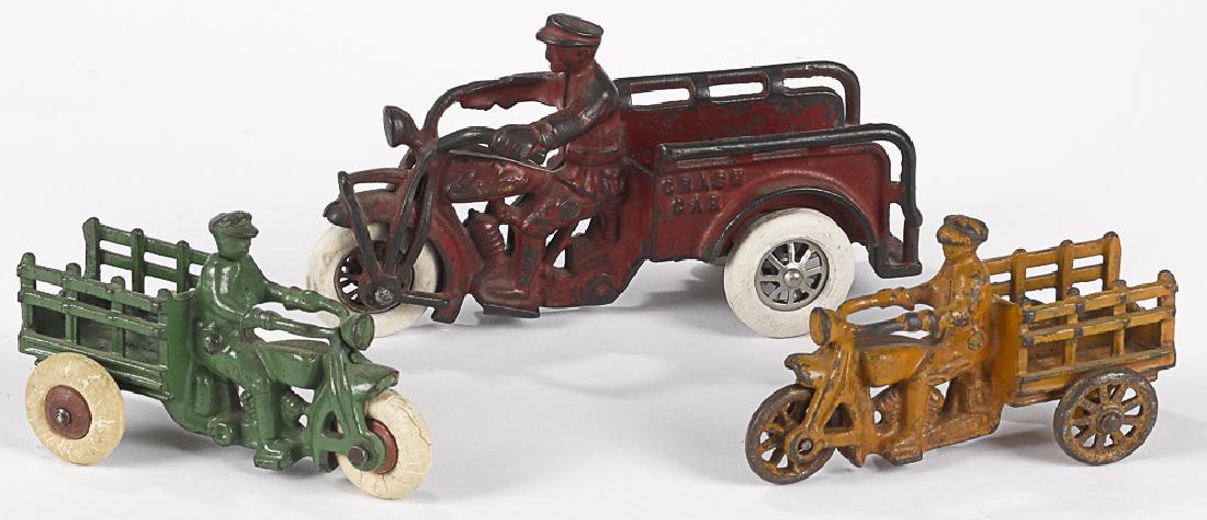 Three Hubley cast iron motorcycles (1 of 1)