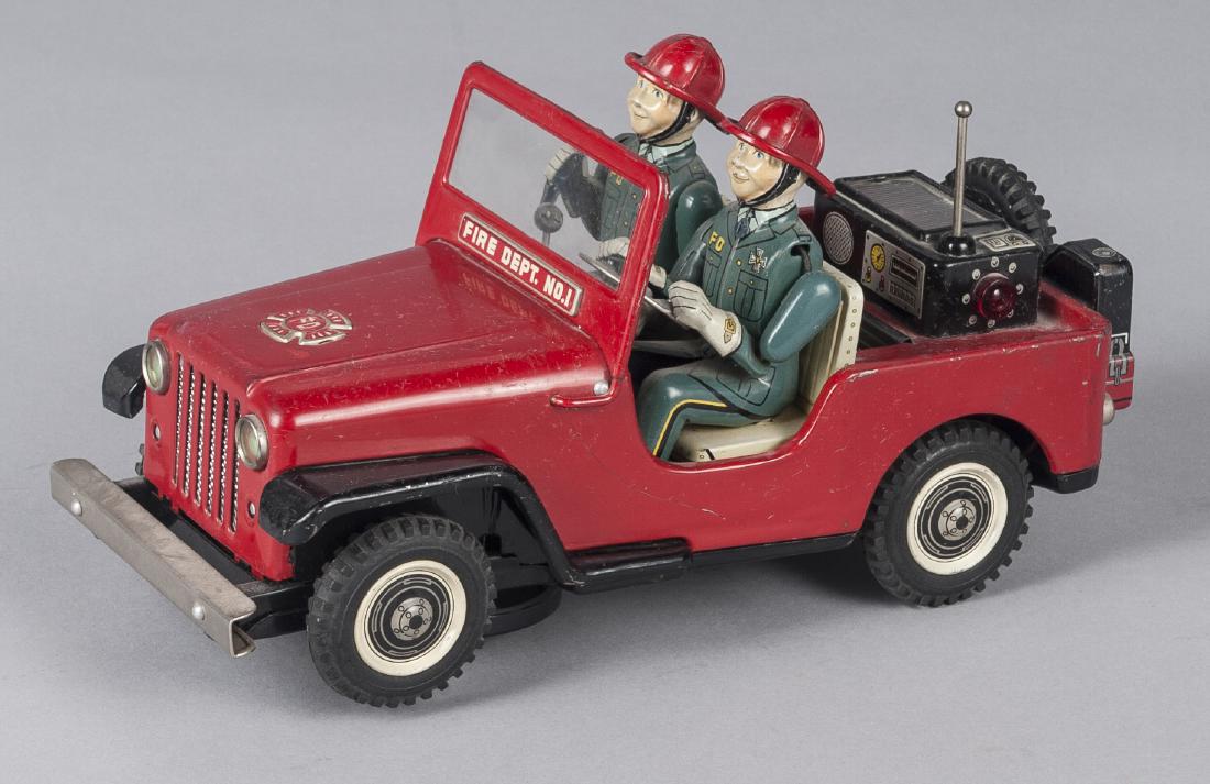 Japanese tin litho battery Fire Dept. Jeep (1 of 2)