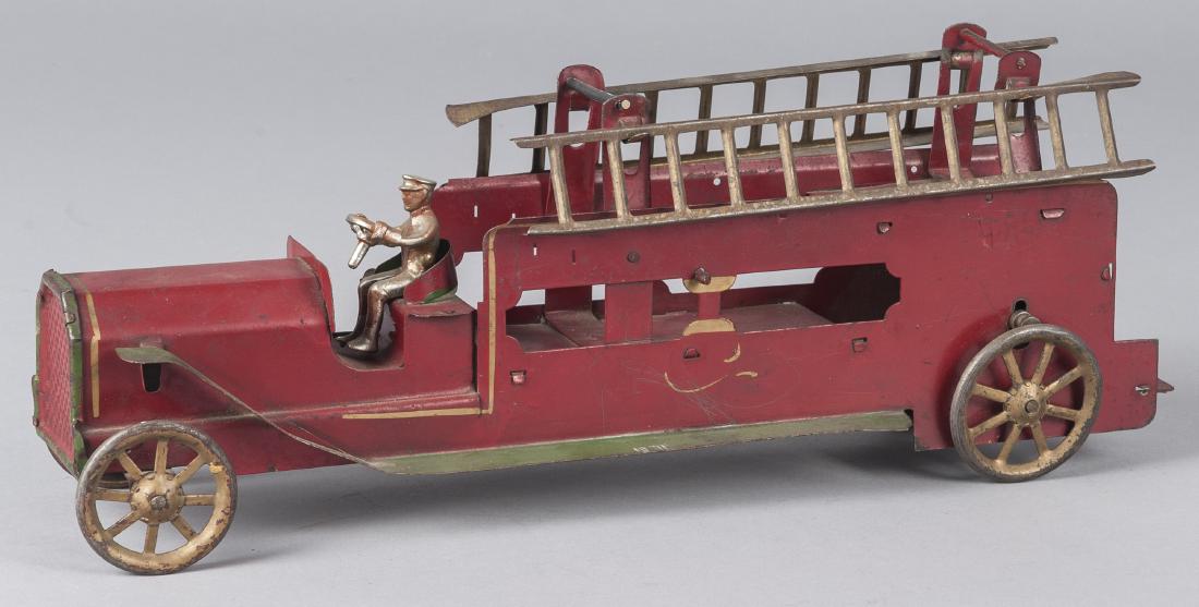 German painted tin hill climber fire ladder truck (1 of 2)