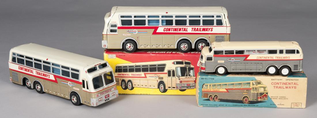 Three Japanese tin Continental Trailways buses (1 of 2)