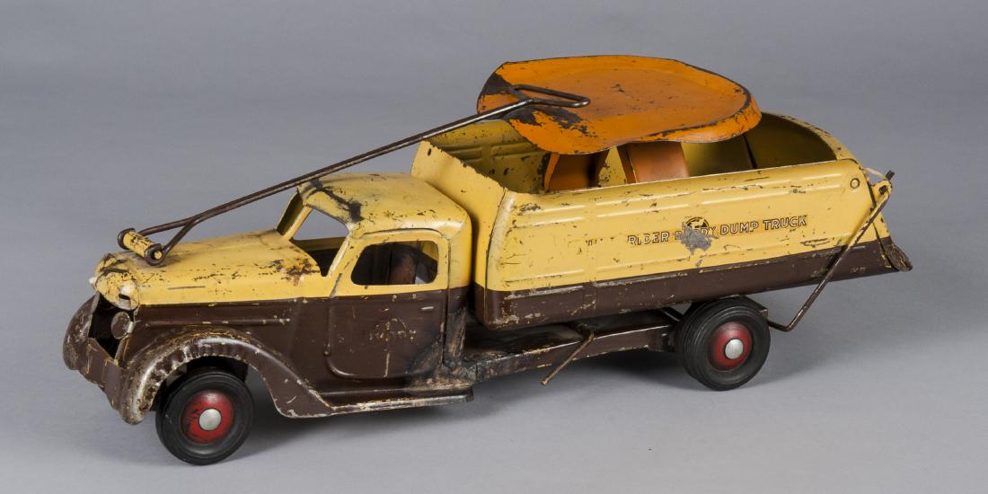 Buddy L pressed steel rider dump truck: Buddy L pressed steel rider dump truck, 22'' l.