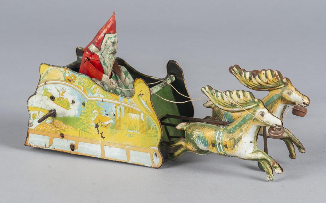Strauss tin litho windup Santa Claus in sleigh (1 of 2)