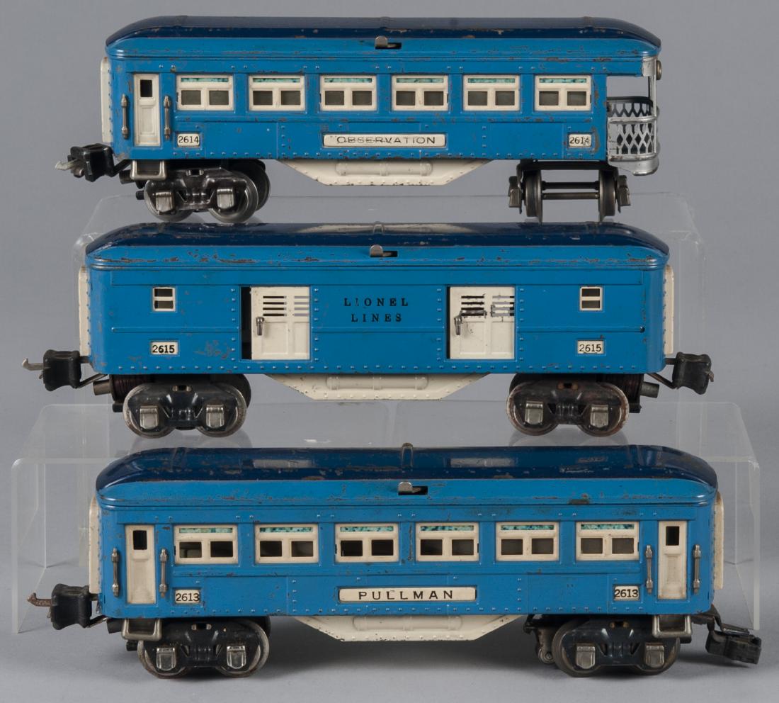Three Lionel Blue Comet train cars (1 of 2)