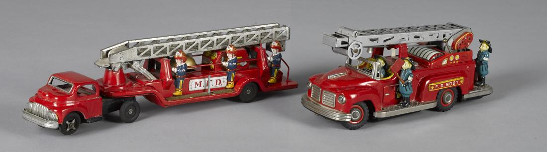 Two Japanese tin litho fire ladder trucks (1 of 2)