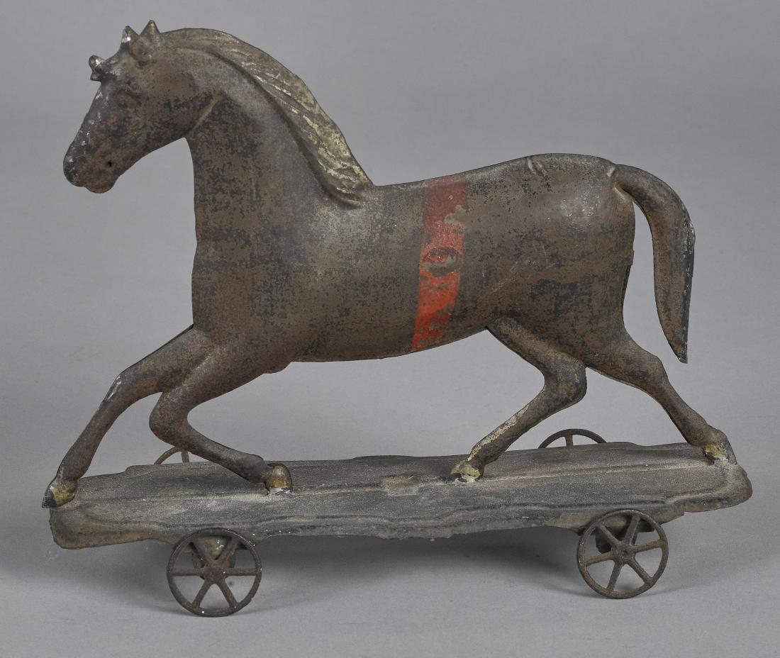 Early American tin running horse pull toy (1 of 1)