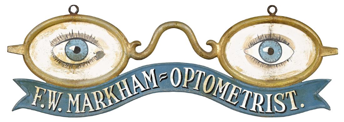 Zinc and tin F. W. Markham Optometrist trade sign (1 of 2)