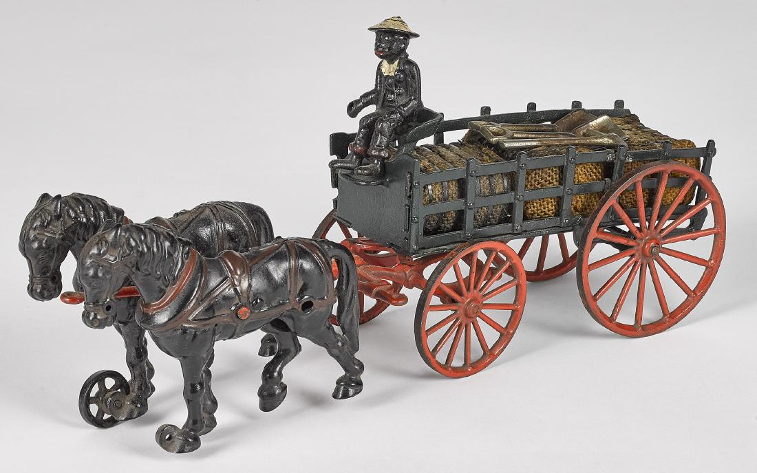 Hubley cast iron horse drawn stake wagon (1 of 2)