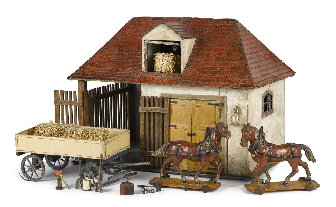 Elastolin painted wood and composition stable (1 of 3)