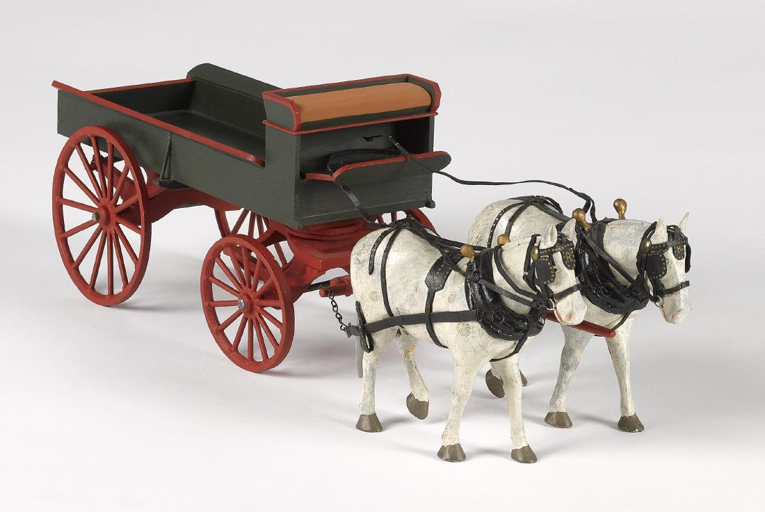 Carved and painted wood horse drawn farm wagon (1 of 2)