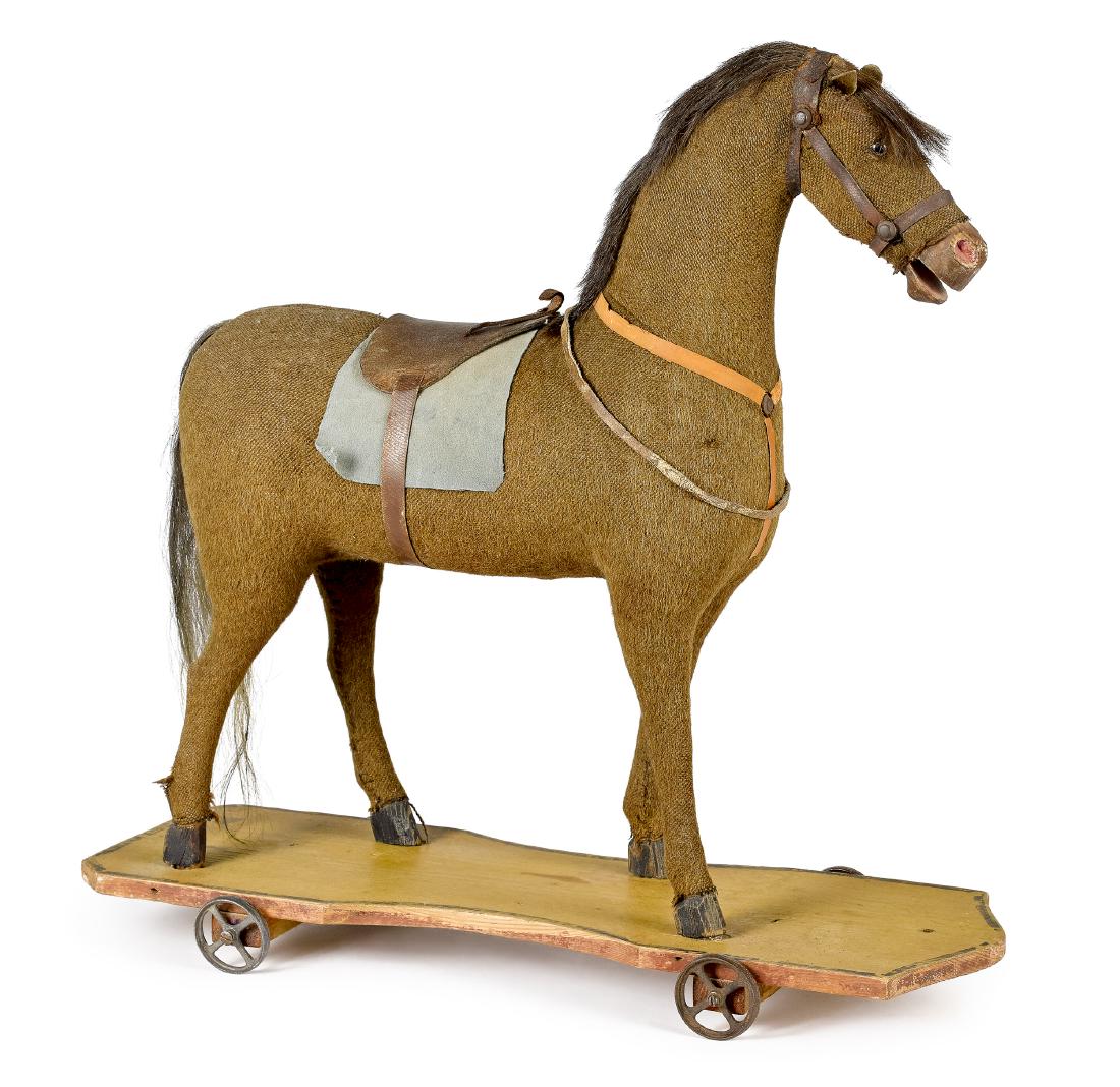 Cloth covered horse pull toy, 19th c. (1 of 2)