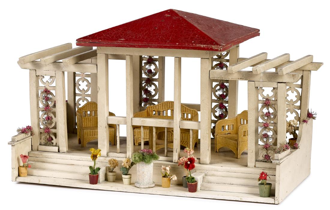 Elaborate German painted wood dollhouse gazebo (1 of 2)