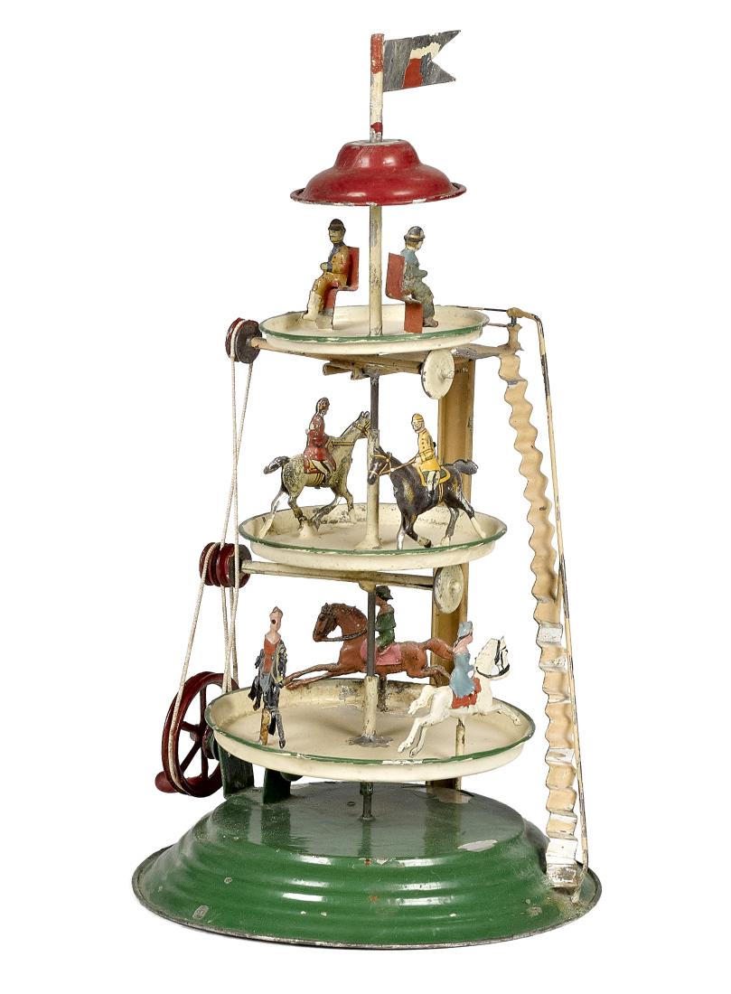 German painted tin three-tier steam toy carousel (1 of 2)