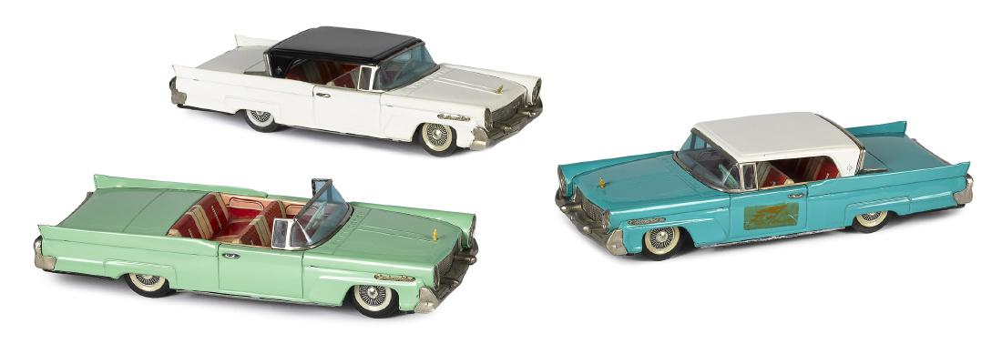 Three Bandai Japanese tin friction Lincoln Continentals (1 of 2)