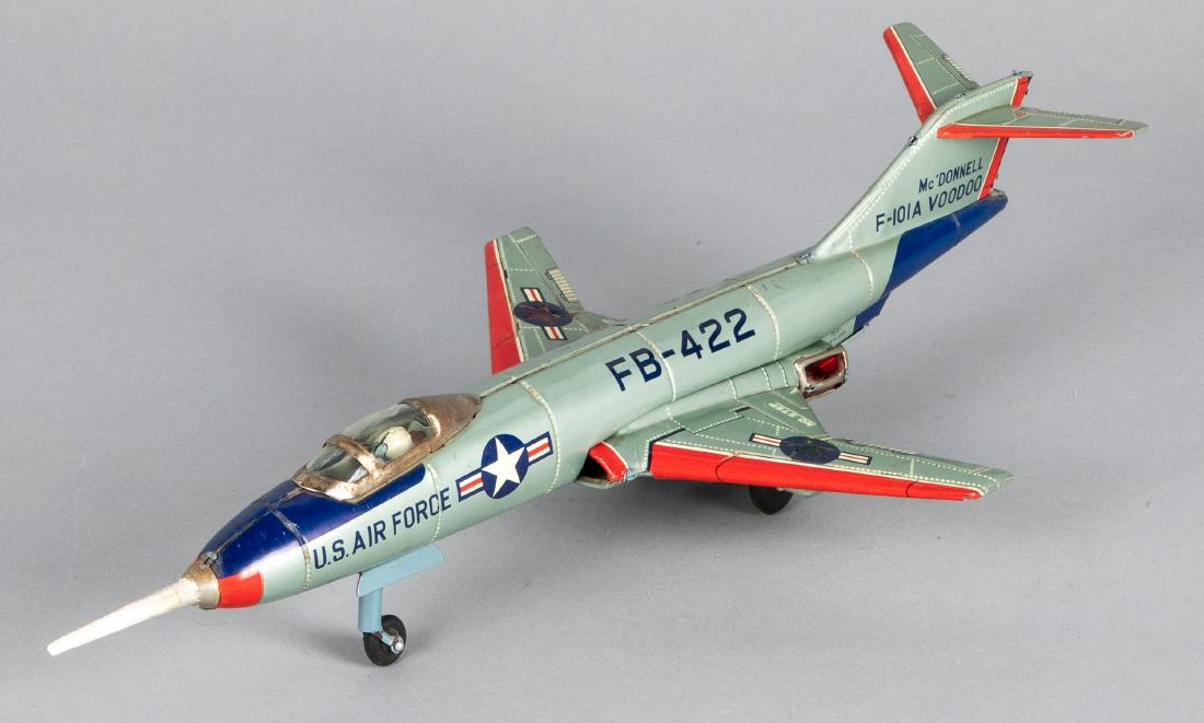 Japanese K-O US Air Force McDonnell fighter jet: Japanese K-O US Air Force McDonnell fighter jet, 9'' wingspan. Provenance: Estate of Jonathan Barrow, Los Angeles, California.