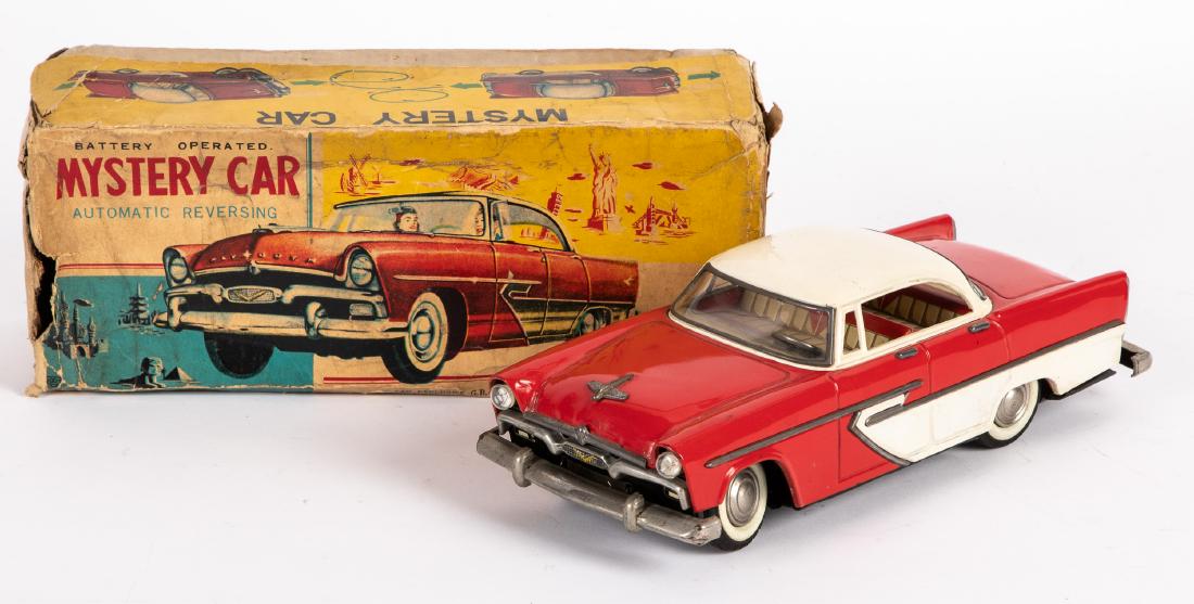 Japanese Alps tin battery operated Plymouth: Japanese Alps tin battery operated Plymouth Belvedere Mystery Car, in the original box, 11 1/2'' l. Provenance: Estate of Jonathan Barrow, Los Angeles, California.