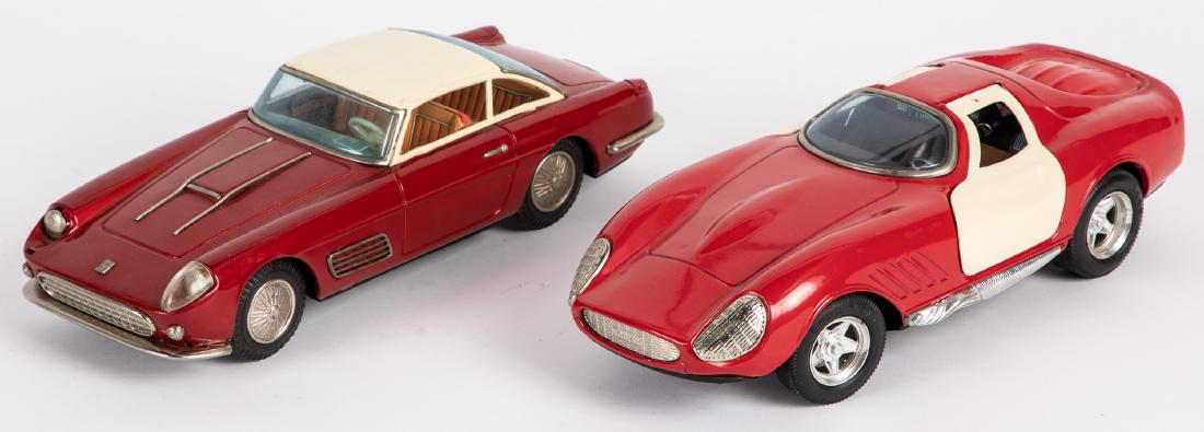 Bandai tin friction Ferrari Super America car, etc.: Bandai tin friction Ferrari Super America sports car, 11 1/4'' l., together with a Japanese Shinsei battery operated Ferrari with gull wing doors, 11 1/4'' l. Provenance: Estate of Jonathan Barrow, Lo
