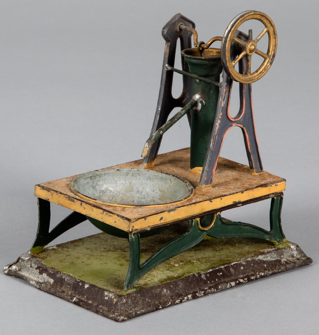 Carette painted tin fountain: Carette painted tin fountain, #198/0, 6 1/2'' h., 6 3/4'' w. Pictured in Morton A. Hirschberg Steam Toys - A Symphony in Motion, page 79. Provenance: Morton A. Hirschberg.