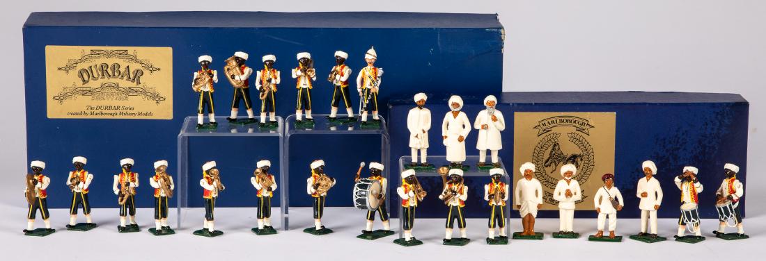 Marlborough Military Models painted lead band: Marlborough Military Models Durbar series painted lead band, nineteen figures, in the original box, 2 1/4'' h., together with together with seven other figures, in the original box.