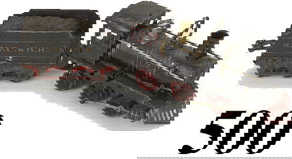 Marklin 0 Gauge 0-4-2 Loco & Tender: American steam profile clockwork locomotive with "NYC & HR" tender (probably not correct with engine) Dimensions:13" l.