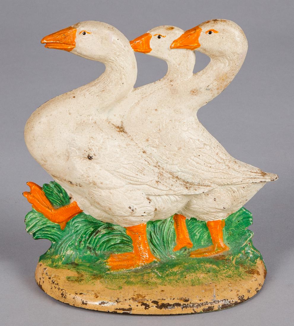 Hubley cast iron three geese doorstop: Hubley cast iron three geese doorstop, 8'' h.