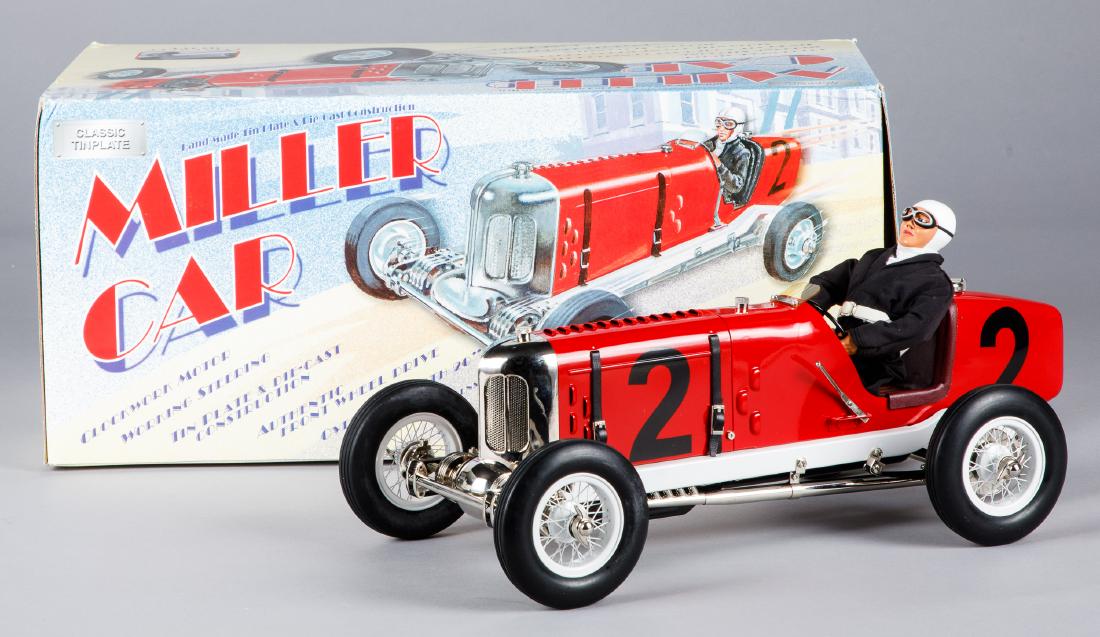 Gilbow Classic Tinplate wind-up Miller Car: Contemporary Gilbow Classic Tinplate wind-up Miller Car, in the original box, 19'' l.