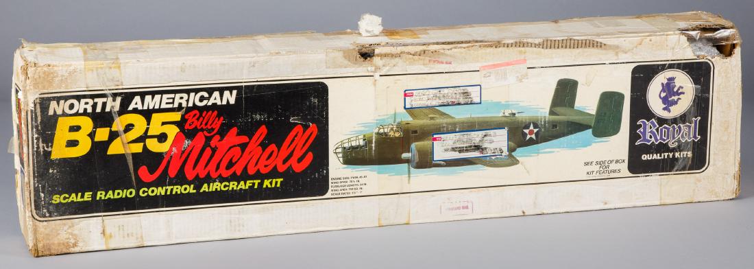 Vintage boxed Royal radio controlled airplane kit: Vintage boxed Royal radio controlled airplane kit, 1976, North American B-25 Billy Mitchell, unbuilt, 70 7/8'' wingspan.