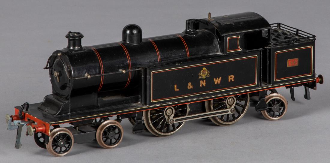 Bing for Bassett Lowke L&NWR tin train locomotive: Bing for Bassett Lowke L&NWR tin train locomotive, 1 gauge, #44, 4-4-2, engine - 16'' l.