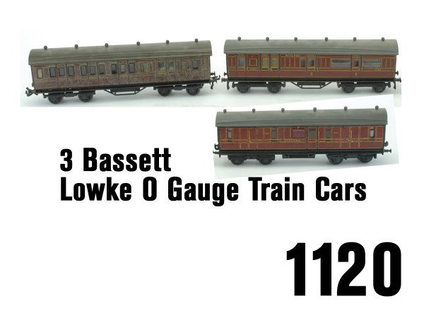 Lot: 3 Bassett Lowke O Gauge Train Cars: includes 2 Midland cars: #1333 baggage and #2783 3rd class coach along with GWR #133 combination luggage/3rd class 12" l.