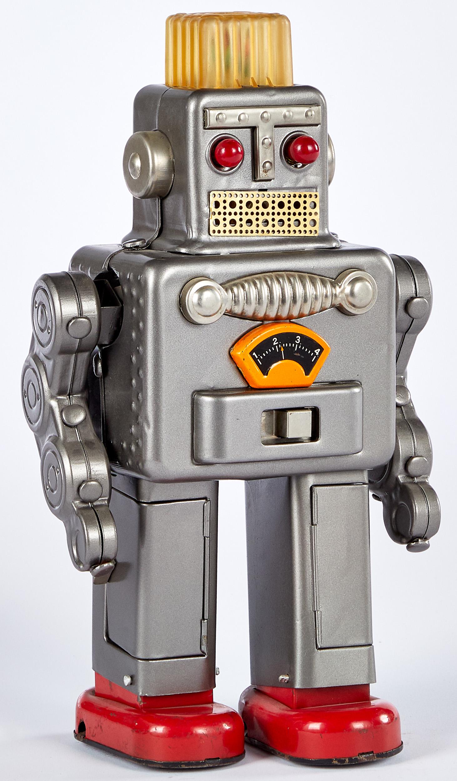 Linmar battery operated smoking robot - Japan: Japanese Linemar tin battery operated smoking robot, 11 3/4'' h.