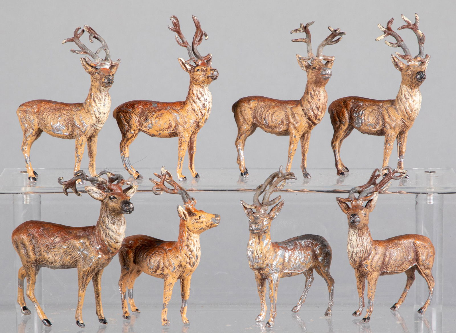 Eight German cast metal reindeer: Eight German cast metal reindeer, tallest - 4 1/4''.