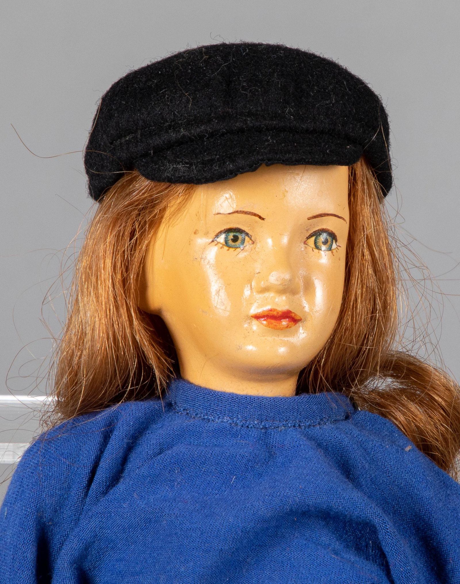 Schoenhut-like doll of wood composition: Schoenhut-like doll of wood composition, with human hair, painted face and five-piece wooden body, 15'' h.
