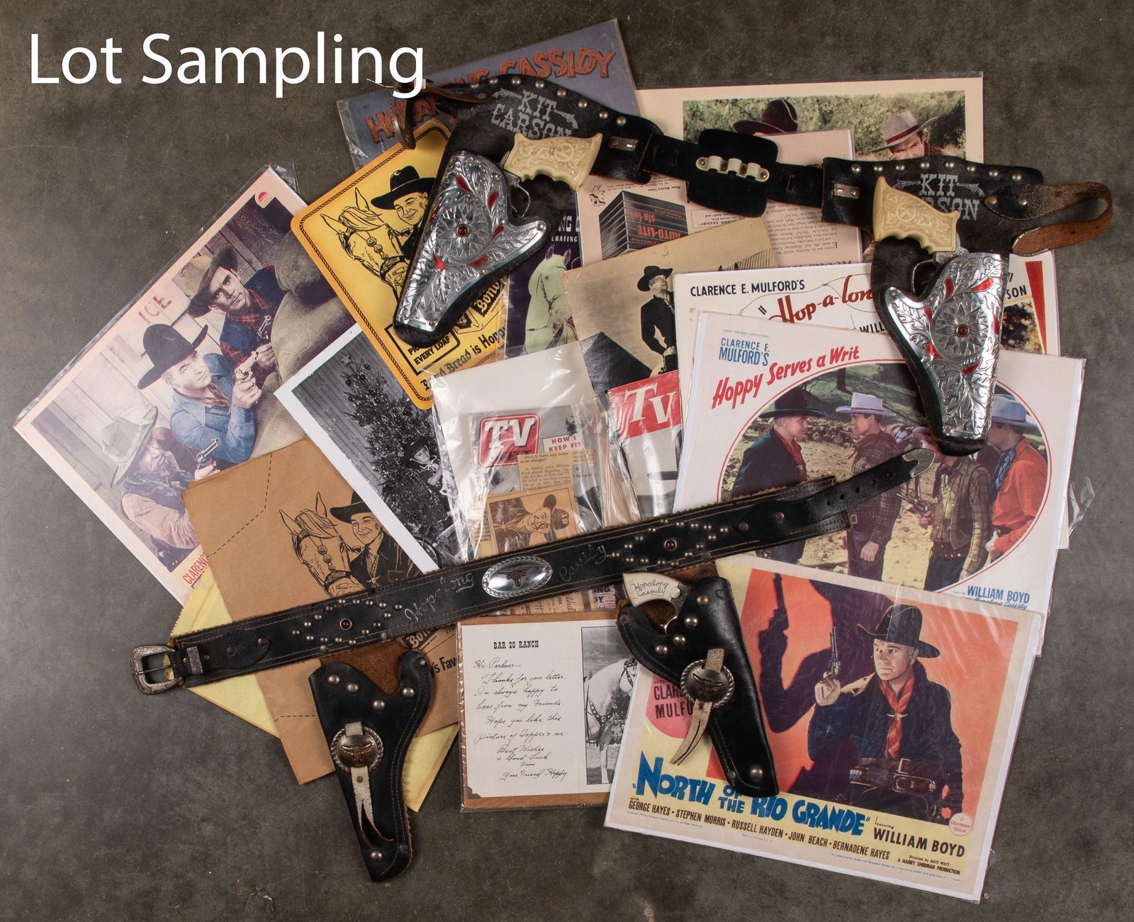 Large group of Hopilong Cassidy items: Large group of Hopilong Cassidy items, to include cap guns, holsters, signs, ephemera, etc.