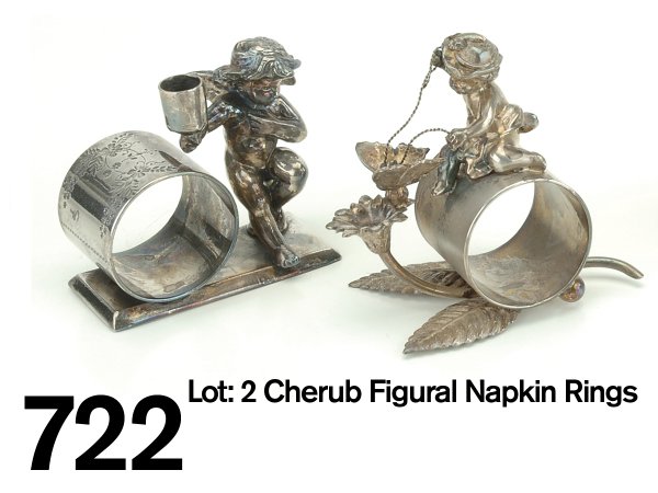 Lot: 2 Cherub Figural Napkin Rings