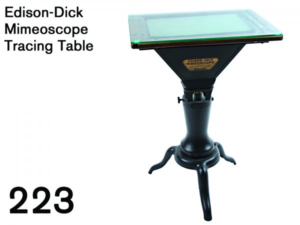 Edison-Dick Mimeoscope Tracing Table: this is the Model #1 Mimeoscope made by A.B.Dick; it is basically an illuminated tracing table used primarily for creating mimeograph stencil which were thicker than normal paper and required a strong