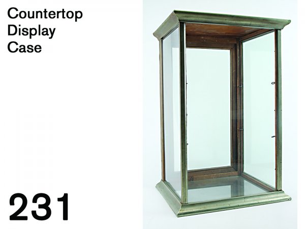 Countertop Display Case: nickel plated wood with rear opening door 26" t. x 17" w. x 14.5" d.