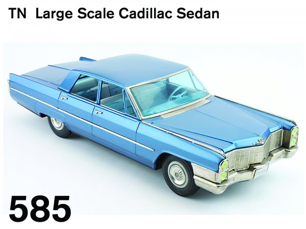 TN Large Scale Cadillac Sedan: TN Large Scale Cadillac Sedan lithographed tin friction powered with detailed interior and rubber tires, very realistic rendition of this classic 1960's era car 25"