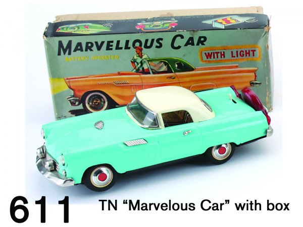 TN "Marvelous Car" with box: TN "Marvelous Car" with box battery powered Mustang with 'bump-n-go' action and operating head and tail lights with colorful original box 11" l.