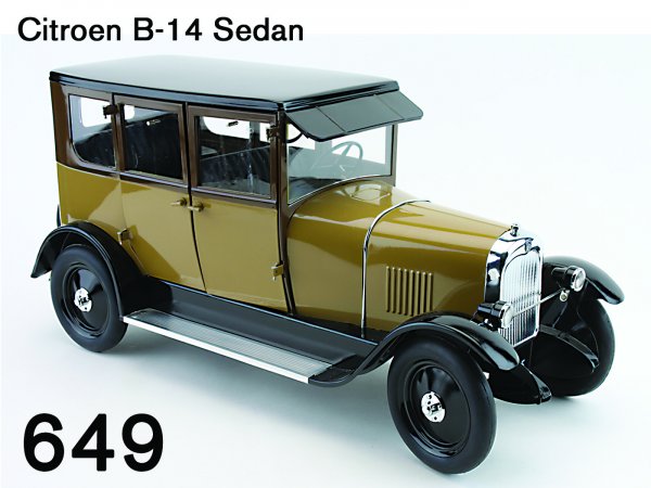 Citroen B-14 Sedan: Citroen B-14 Sedan France, No. 750, modern reissue, very nice detailing through out including electric powered lighting, opening doors and operating windows, underside retains plate of authenticity 20