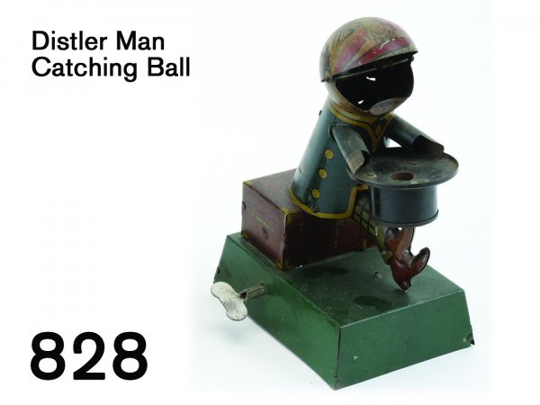 Distler Man Catching Ball: Distler Man Catching Ball lithographed tin with clockwork mechanism, great action: man kicks bottom of top hat tossing ball into mouth than ball reappears in hat and he kicks it again 6.5" t.