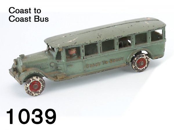 Coast to Coast Bus: Coast to Coast Bus painted cast iron with integral driver, disk wheels 9.75" l.