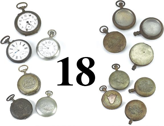 Lot: Pocket Watches and Cases with Train Imagery -