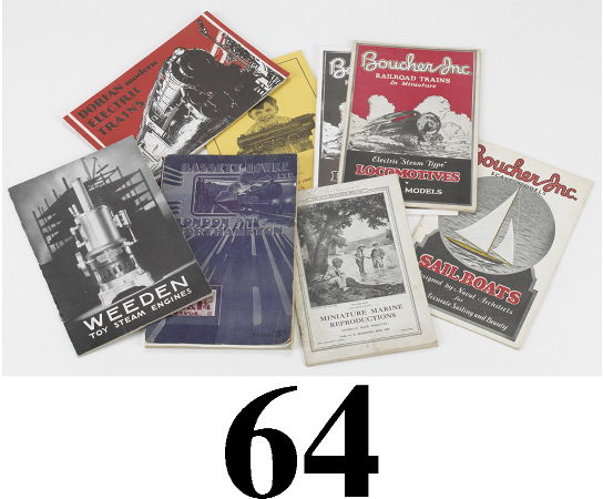 Lot: 8 Asst Toy & Train Catalogues-Bassett-Lowke, B: Lot: 8 Asst Toy & Train Catalogues-Bassett-Lowke, Boucher, Weeden & Dorfan 1911 Bassett-Lowke, 1930 Dorfan1935 Weeden and 5 Boucher -1922 and 1925 reprints and orig 1920 and "B" & "R" boat and locomot