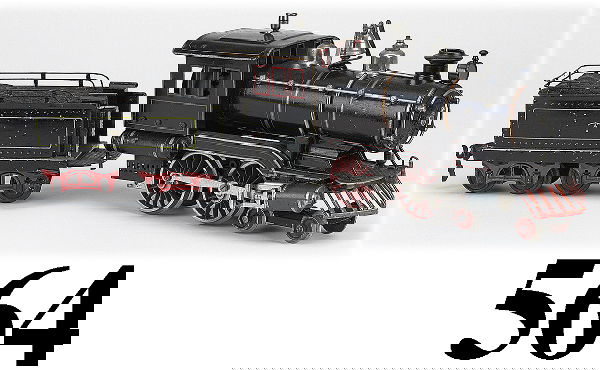 Marklin Gauge I Live Steam Locomotive & Tender: Marklin Gauge I Live Steam Locomotive & Tender hand enameled American steam outline 4-4-0 engine (minor areas of touch up, replaced headlamp, others missing) and 8 wheel tender with coal load 22" l. e